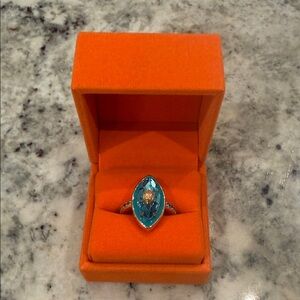 Kurt Geiger Turquoise Gemstone Ring in Orange Box